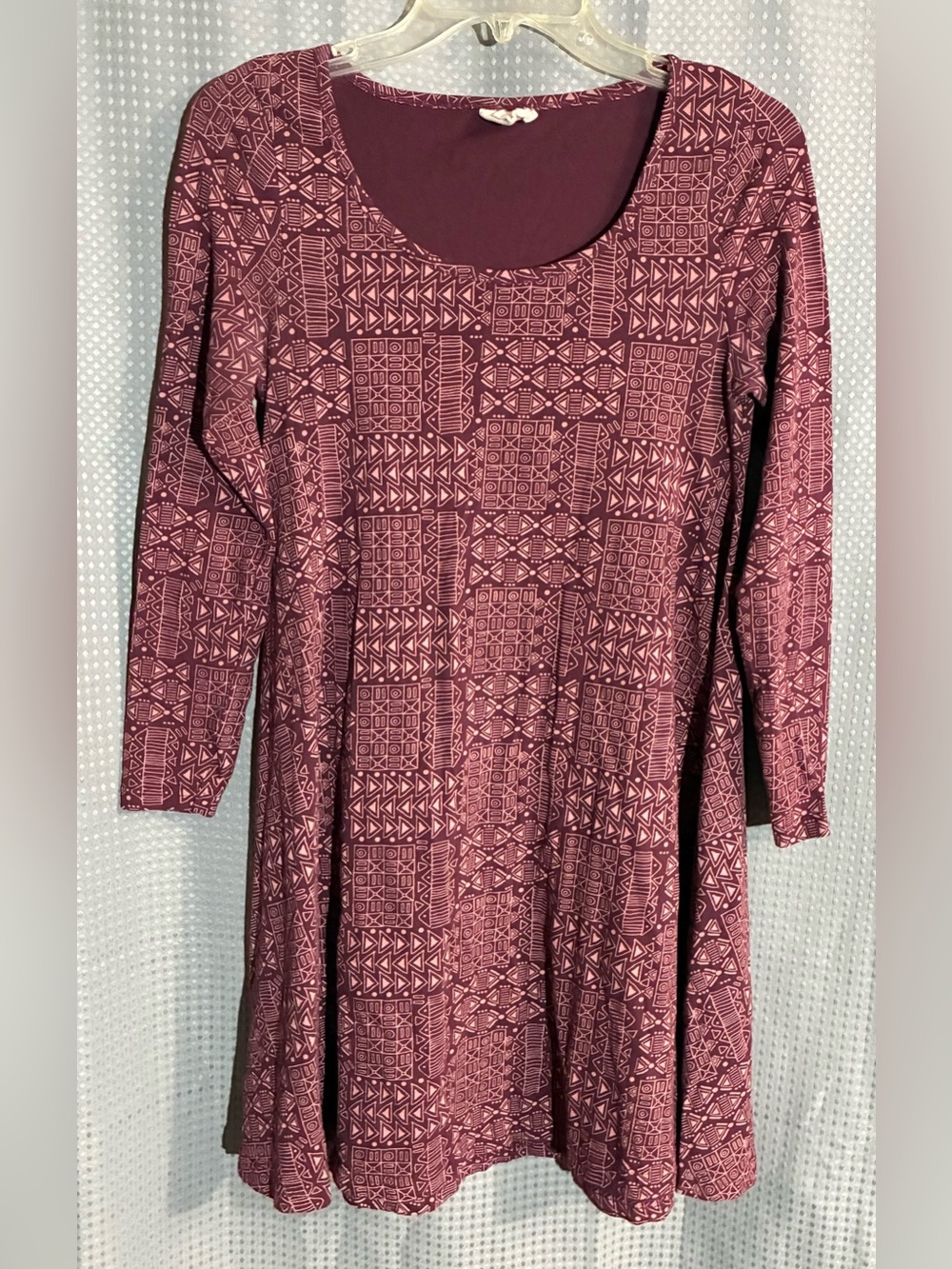 Mata Traders Geometric Dress S Stretch Knit Fit & Flare Casual Comfy Boho Chic
